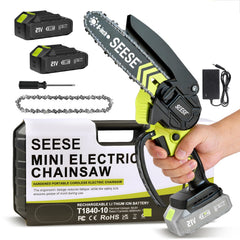 SEESE Brushless Mini ChainSaw - Portable Electric Cordless Saw for Wood Cutting, Batteries (2000mAh) ,Pruning, Gardening, Camping - Suitable for Seniors, Women Gift for Thanksgiving,Christmas,New Year