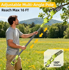 SEESE 2-in-1 Brushless Mini Chainsaw, 8 Electric Telescopic Pruner with 2×21V Batteries, 60° Adjustable Head and Shoulder Strap, Max Reach 15ft