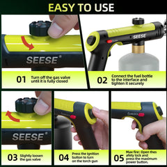 SEESE Powerful Propane Torch,Kitchen Cooking Torch With One-Touch Max Fire, Charcoal Lighter with a Safety Lock, Adjustable Blow Torch for Sous Vide, BBQ, Campfire, Fireplace(Tank Not Included)