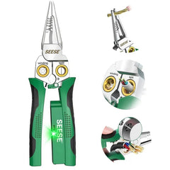 SEESE 8-in-1 Wire Stripper for Electrician: Needle Nose Pliers with Voltage Tester & Dual Alarms - Electrical Pliers for Cutting Wires, Pulling Wires and Crimp Wires