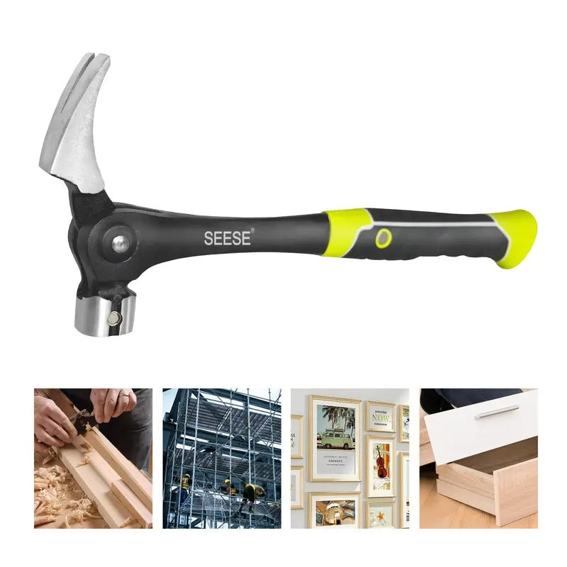 SEESE 16oz Claw Hammer with Magnetic Nail Starter,Indexing Rip Claw,Forged Steel Head,Shock-Absorbing TPR Grip,Heavy Duty Framing & DIY Tool Gift for Thanksgiving,Christmas,New Year
