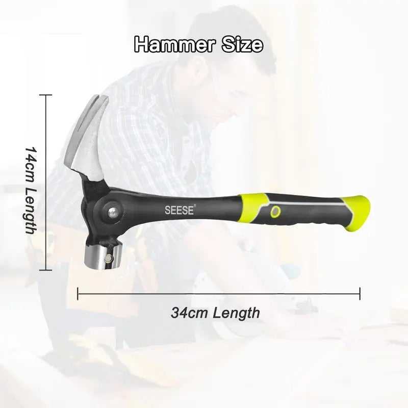 SEESE 16oz Claw Hammer with Magnetic Nail Starter,Indexing Rip Claw,Forged Steel Head,Shock-Absorbing TPR Grip,Heavy Duty Framing & DIY Tool Gift for Thanksgiving,Christmas,New Year