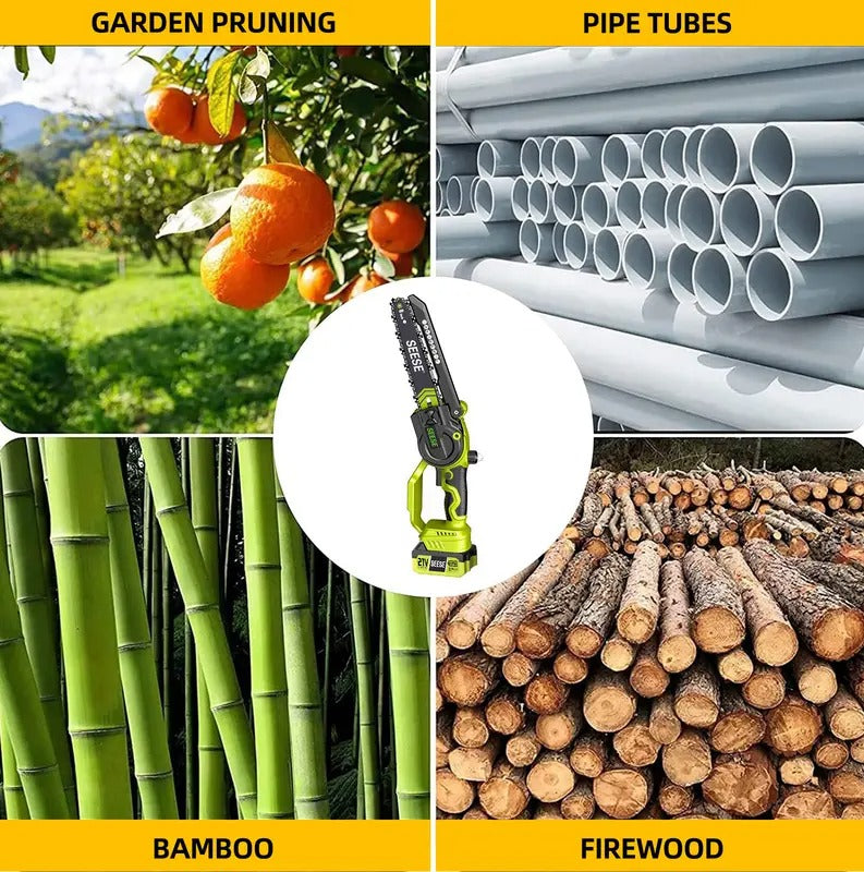 SEESE 2-in-1 Brushless Mini Chainsaw, 8 Electric Telescopic Pruner with 2×21V Batteries, 60° Adjustable Head and Shoulder Strap, Max Reach 15ft