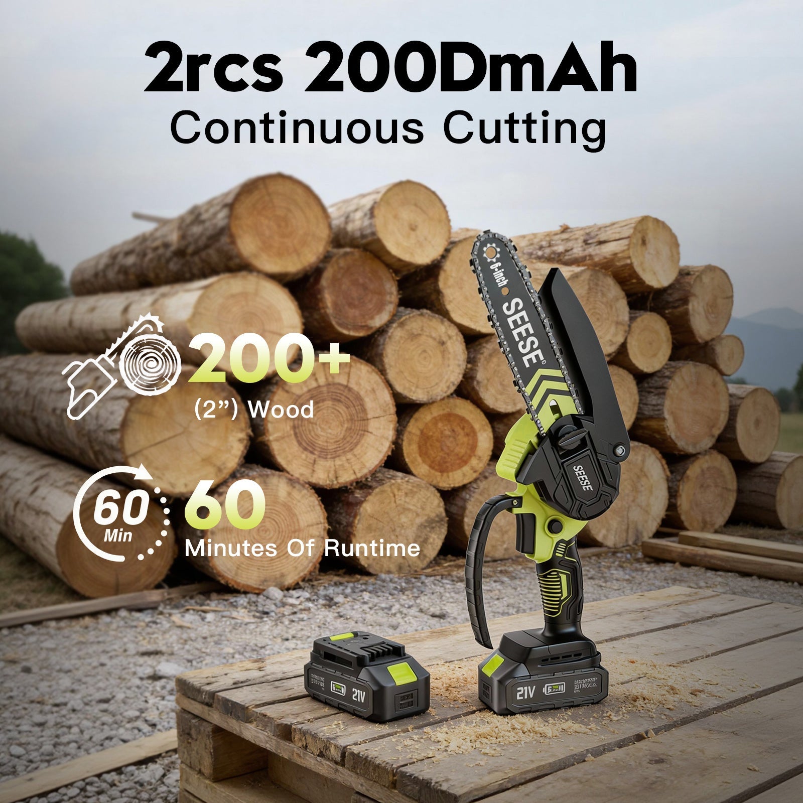 SEESE Brushless Mini ChainSaw - Portable Electric Cordless Saw for Wood Cutting, Batteries (2000mAh) ,Pruning, Gardening, Camping - Suitable for Seniors, Women Gift for Thanksgiving,Christmas,New Year