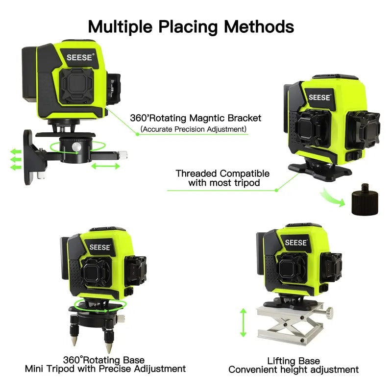SEESE 12-Line Green Laser Level 3x360° Self-Leveling, Remote Control, Dual Batteries, Full Accessories for Tile, Cabinet & Home Improvement ,Gift for Thanksgiving,Christmas,New Year