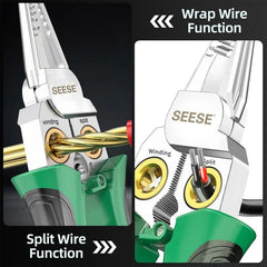 SEESE 8-in-1 Wire Stripper for Electrician: Needle Nose Pliers with Voltage Tester & Dual Alarms - Electrical Pliers for Cutting Wires, Pulling Wires and Crimp Wires