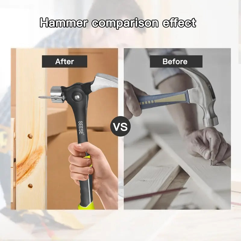 SEESE 16oz Claw Hammer with Magnetic Nail Starter,Indexing Rip Claw,Forged Steel Head,Shock-Absorbing TPR Grip,Heavy Duty Framing & DIY Tool Gift for Thanksgiving,Christmas,New Year