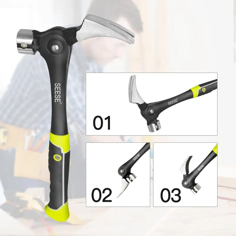 SEESE 16oz Claw Hammer with Magnetic Nail Starter,Indexing Rip Claw,Forged Steel Head,Shock-Absorbing TPR Grip,Heavy Duty Framing & DIY Tool Gift for Thanksgiving,Christmas,New Year