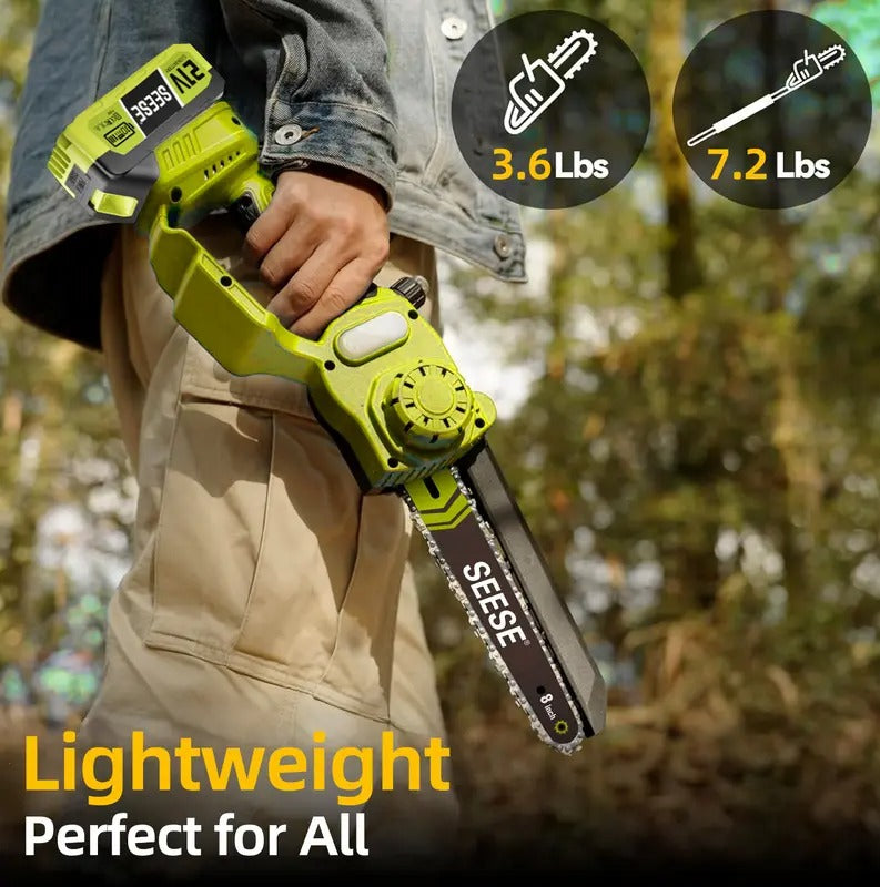 SEESE 2-in-1 Brushless Mini Chainsaw, 8 Electric Telescopic Pruner with 2×21V Batteries, 60° Adjustable Head and Shoulder Strap, Max Reach 15ft